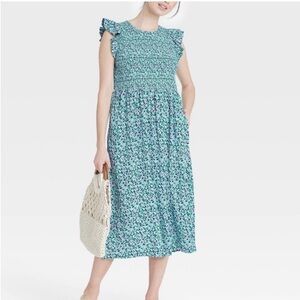 a new day Floral Midi Dress in Teal and Purple